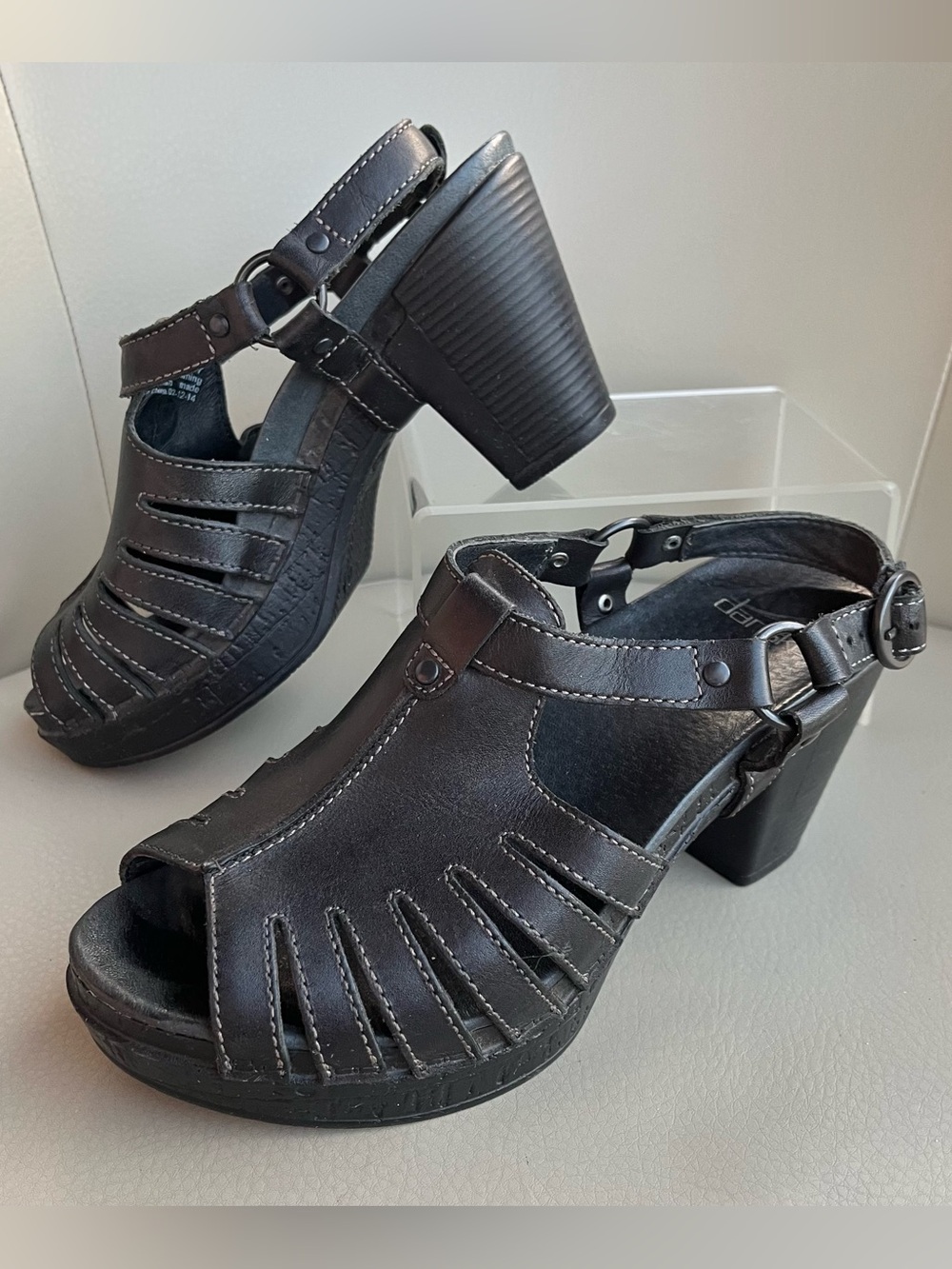 Dansko Randa Open-Toe Slingback Heeled Sandals Black Leather EUR 37 US 7
